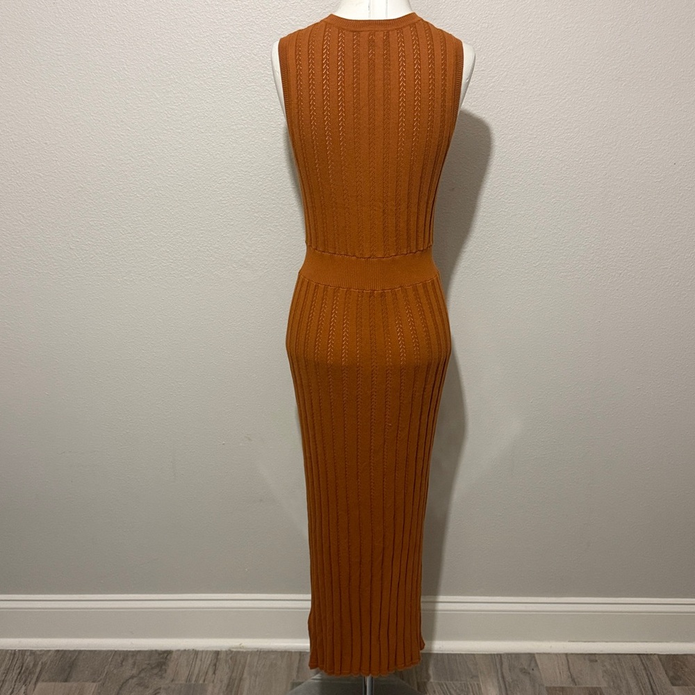 Varley Florian Knit Ribbed Sleeveless Maxi Dress in Burnt Orange - Picture 8 of 8